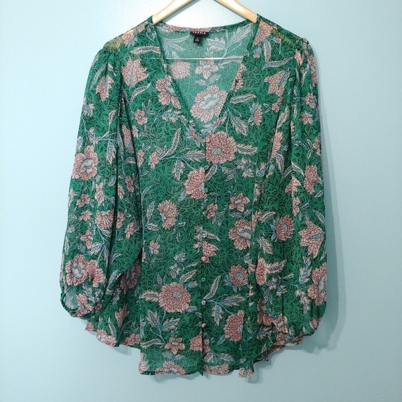 TORRID CHIFFON LUREX BUTTON-UP BLOUSE - Picture 2 of 9